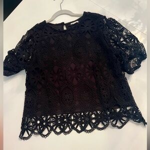 Black Crochet Lace Short Sleeve Top
